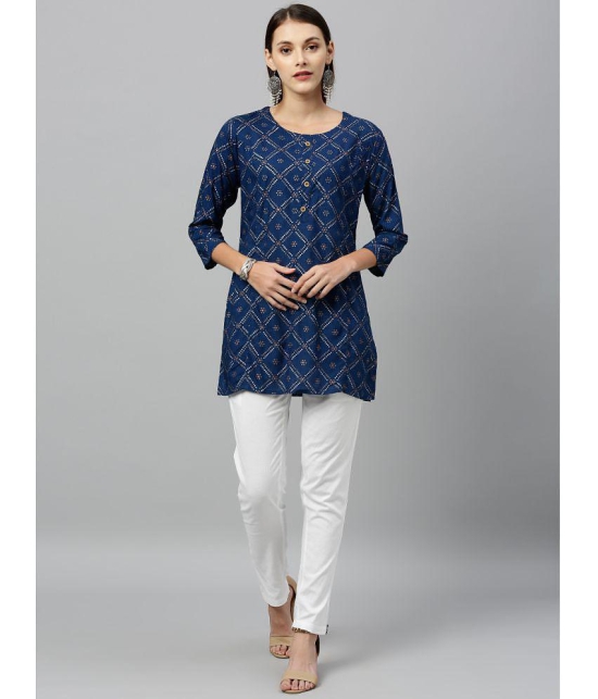 KIPEK - Navy Rayon Women's Straight Kurti ( Pack of 1 ) - None