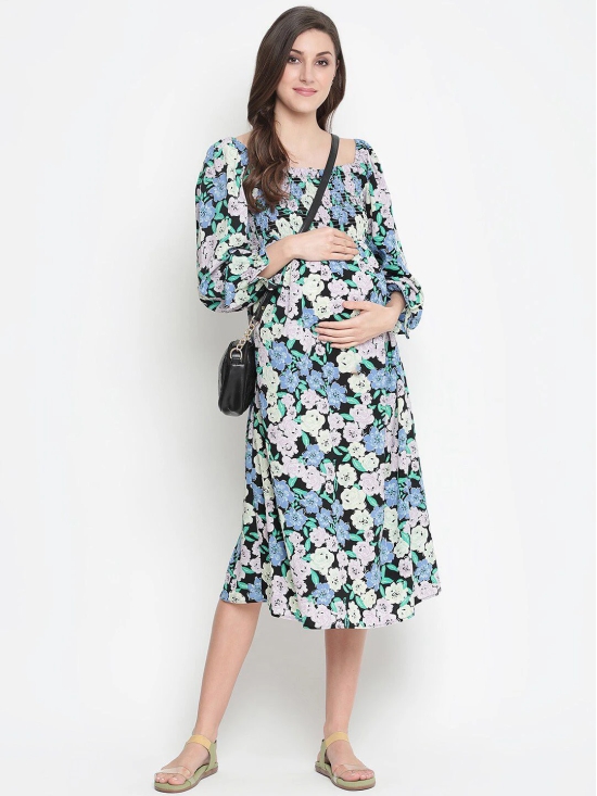 Oxolloxo Black & Blue Floral Maternity Midi Dress