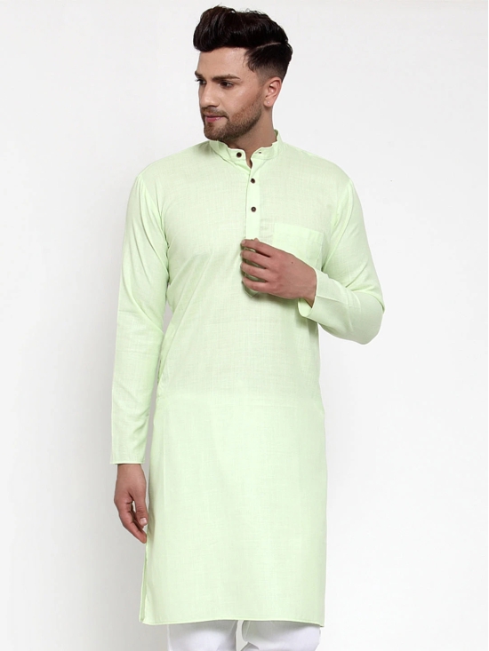 Jompers Men Lime Green & White Solid Kurta Only-XL / Green