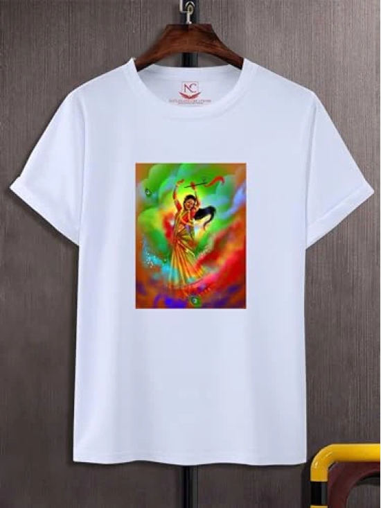 NITYANAND CREATIONS Round Neck White Holi T-Shirt for MEN-HOLI-T-SHIRT-11565-L