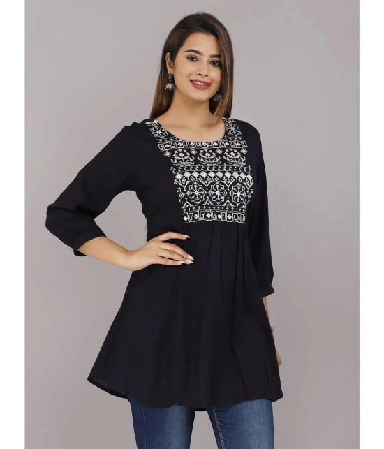 HIGHLIGHT FASHION EXPORT - Navy Blue Rayon Womens Flared Kurti ( Pack of 1 ) - None