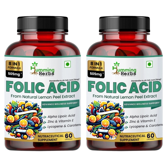 Humming Herbs Folic Acid | Biotin, Alpha Lipoic Acid, Zinc, Vitamin E, Lycopene, Selenium & Lemon Peel Extract | Advanced Multinutrient Formula for Immune Support, Antioxidant Protection & Skin Health - Pack of 2