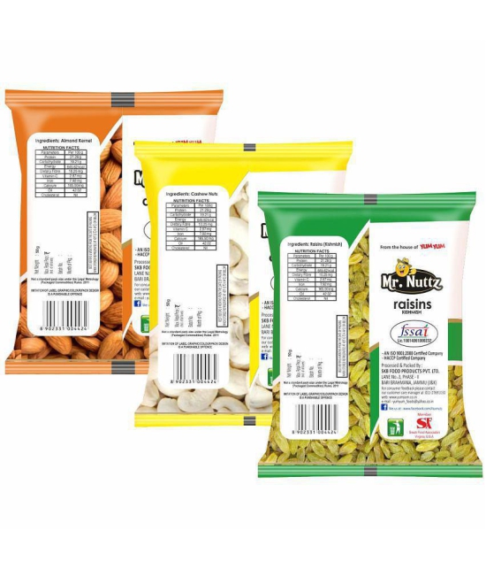 Mr.Nuttz Premium Dry Fruits Combo Pack 150g (Badam, Kaju & Kishmish) - Almonds, Cashews, Raisins  (3 x 50 g)