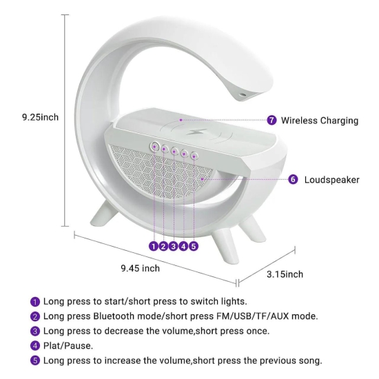 G-Shape LED Wireless Charging Speaker Lamp-Wireless Charger (Big LED Display)