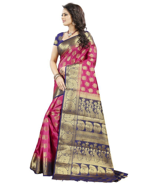 fab woven - Pink Silk Blend Saree With Blouse Piece ( Pack of 1 ) - Pink