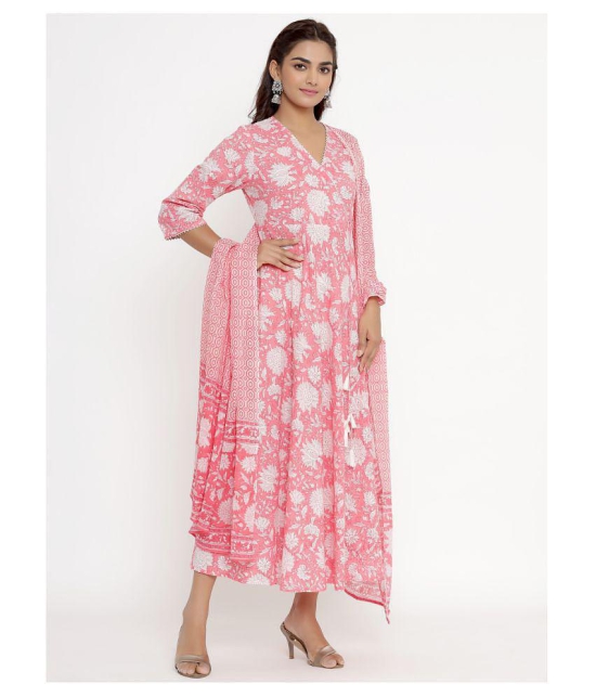 Angiya Pink Cotton Anarkali Kurti - - M