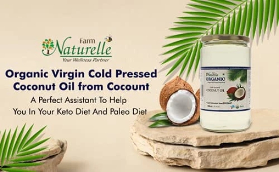 Farm Naturelle 100 % Pure Organic Virgin Cold Pressed Coconut Cooking Oil -500 ml x2 (Glass Bottles )