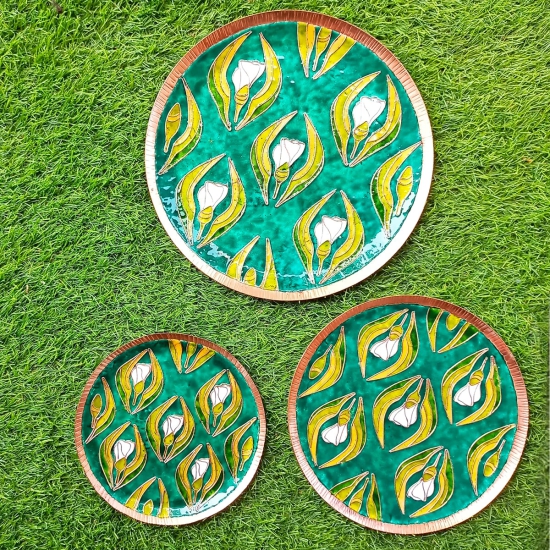 Copper Enamel Wall Plate Gardens of Vishwakarma, Greens-Wildflower by Ekibeki-Medium