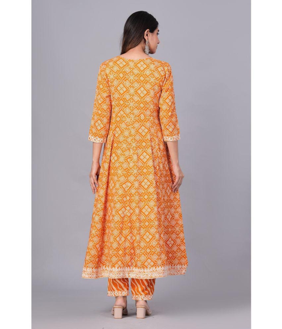 Doriya Cotton Blend Printed Kurti With Palazzo Women's Stitched Salwar Suit - Yellow ( Pack of 1 ) - None