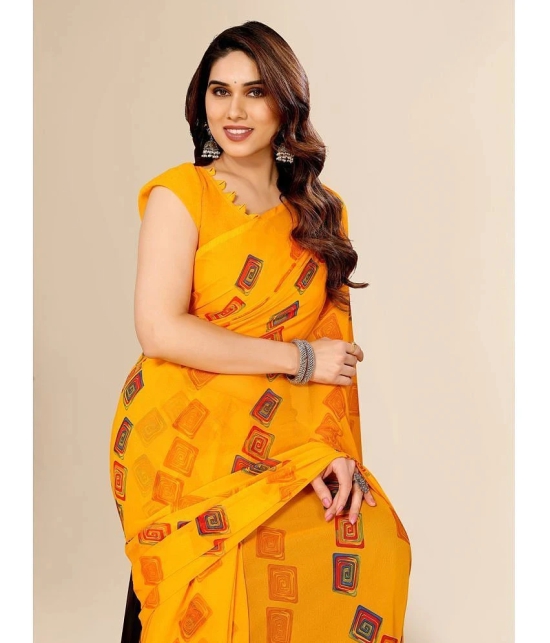 ANAND SAREES Georgette Printed Saree With Blouse Piece - Yellow ( Pack of 1 ) - Yellow