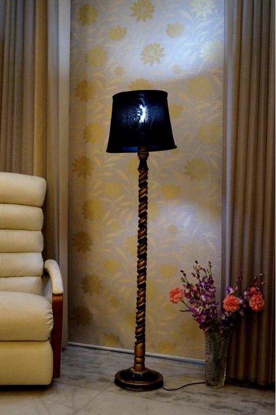 Classic Floor Lamp Black & Brown with (Bulb Not Included)-Black & Brown