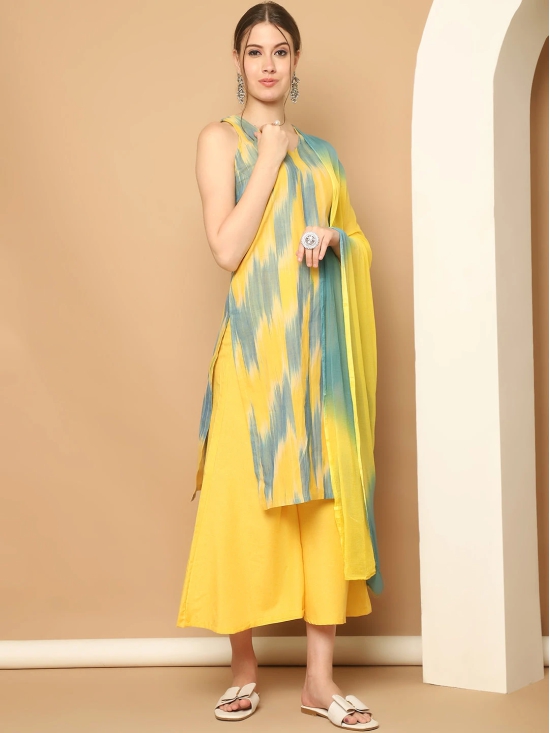 Woven Design Yellow Cotton Kurta with Palazzos & With Dupatta-XL / Yellow