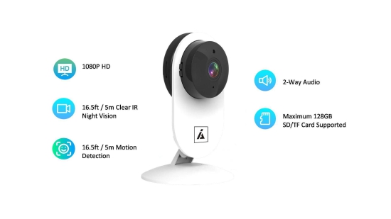 BioEnable C100 Smart WiFi Camera with Remote Monitoring, Day-Night Mode, Advanced Motion Detection, Micro SD Card Slot, Live Streaming, 2 Way Audio, Works with Android and iOS Smartphones
