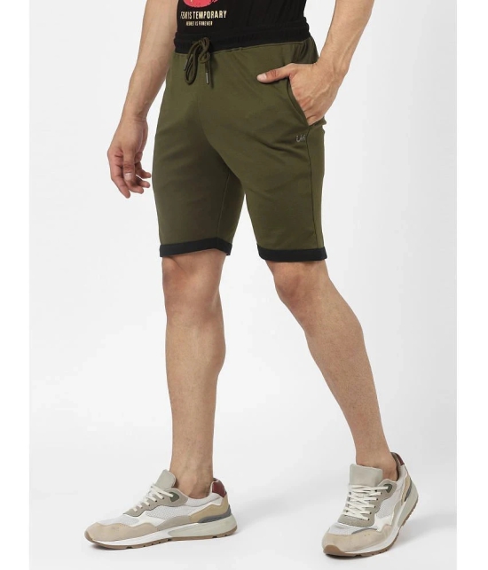 UrbanMark Men Cotton Stretch Regular Fit Lounge Shorts-Olive - None