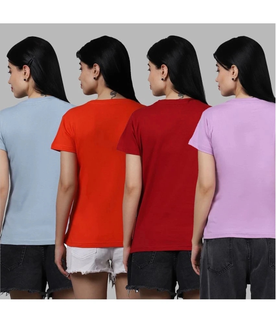 Fabflee - Multi Color Cotton Regular Fit Womens T-Shirt ( Pack of 4 ) - None