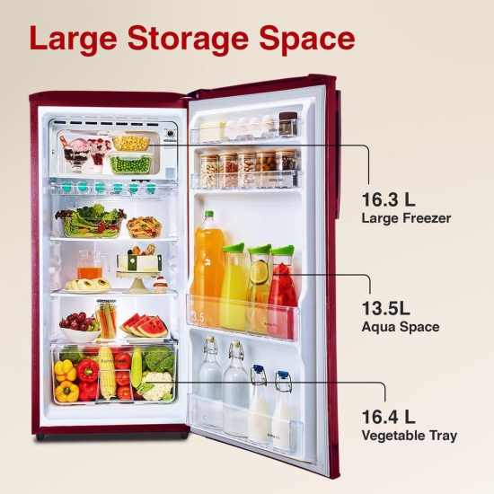 Godrej 180 L 3 Star Turbo Cooling Technology, With 24 Days Farm Freshness Direct Cool Single Door Refrigerator (RD EDGENEO 207C THF BH WN, Blush Wine)