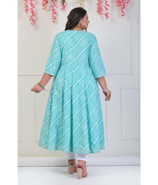 Swasti Cotton Blend Printed Anarkali Womens Kurti - Turquoise ( Pack of 1 ) - None