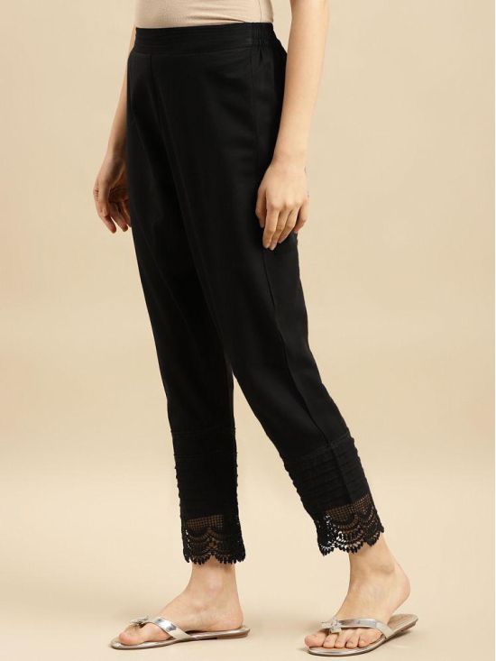 Rangita Women 100% Cotton Black Solid Calf Length Straight Pant - None