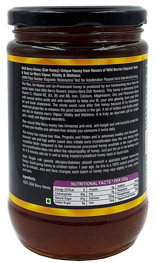 Farm Naturelle-Raw, 100% Natural (NMR Tested, Pass, Certified) Wild Berry (Sidr) Flower Honey(850Gram) Glass Bottle.