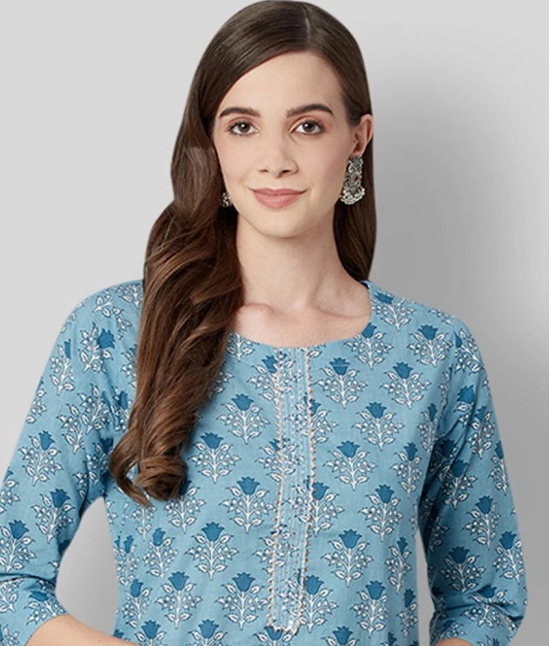 Divena - Blue Cotton Blend Womens Straight Kurti - L