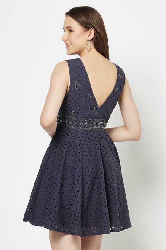 Navy Blue Schiffli Dress