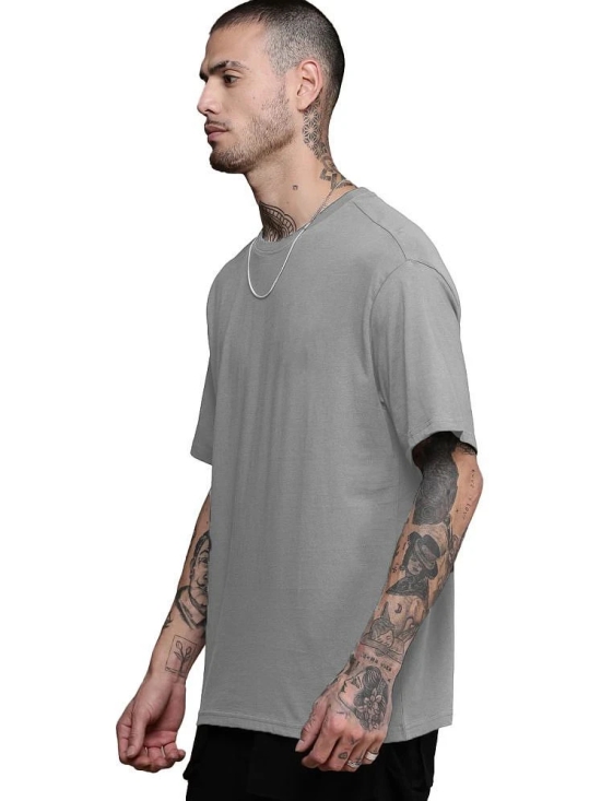 Leotude Cotton Blend Oversized Fit Solid Half Sleeves Mens Round T-Shirt - Grey ( Pack of 1 ) - None