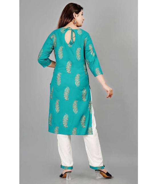 Smien - Turquoise Straight Rayon Women's Stitched Salwar Suit ( Pack of 1 ) - None