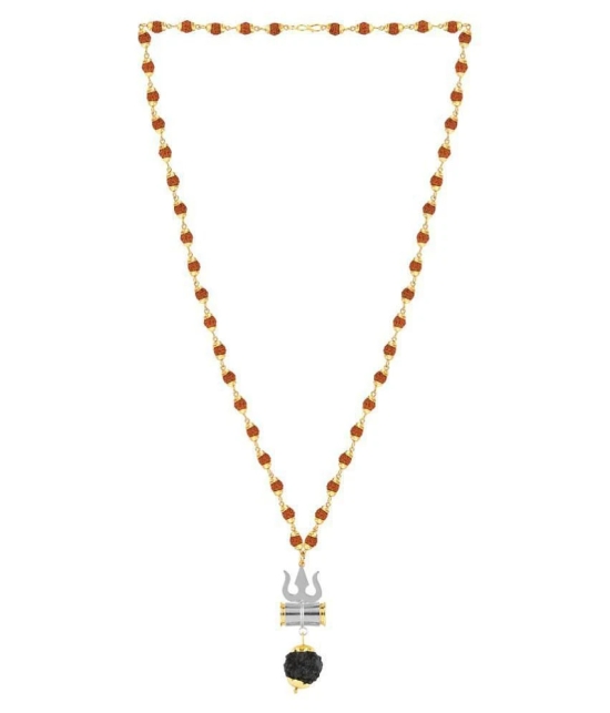 SILVER SHINE Gold Plated  Silver Trishul Locket with Rudraksha Mala for Men and Women - Golden