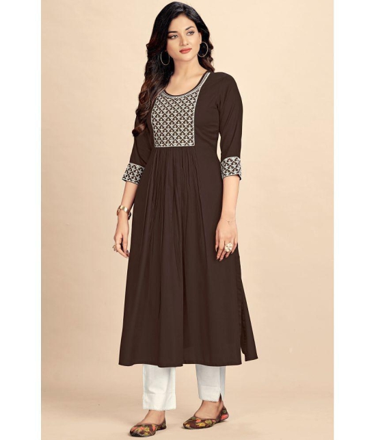 Glomee Rayon Embroidered Nayra Women's Kurti - Brown ( Pack of 1 ) - None