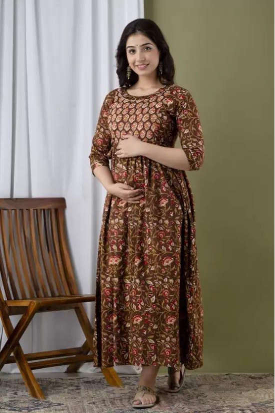 PALANI-HUB Women Maternity/Nursing Nighty  (Brown)