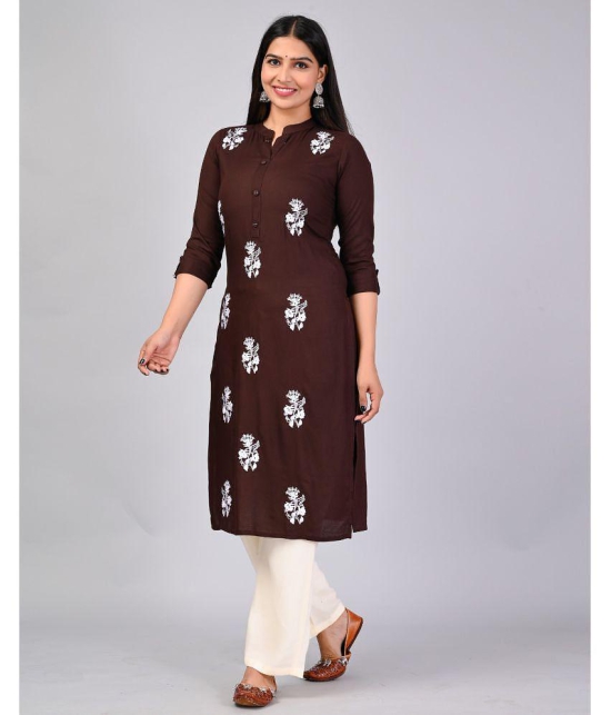 MAUKA Rayon Embroidered Kurti With Palazzo Women's Stitched Salwar Suit - Brown ( Pack of 1 ) - None