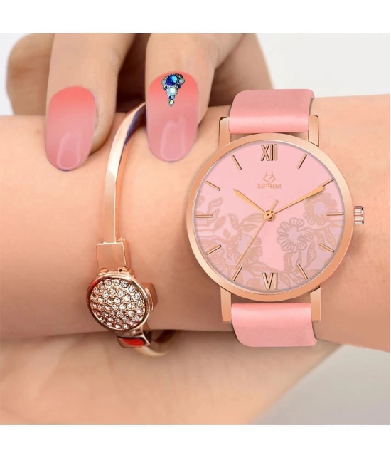 Septem Pink Leather Analog Womens Watch