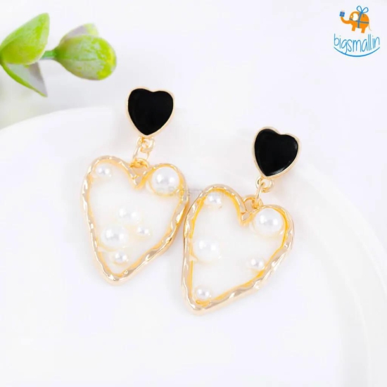 Heart Gold & Pearl Earrings