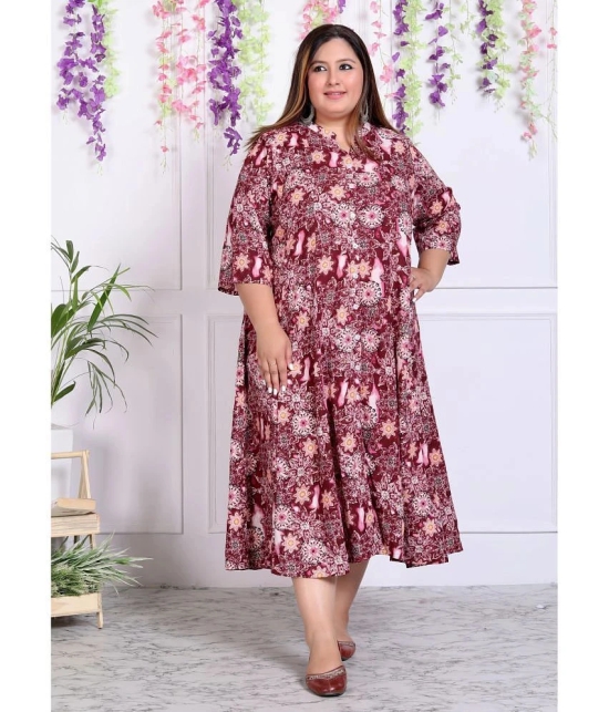 Swasti Cotton Blend Printed Shirt Style Womens Kurti - Maroon ( Pack of 1 ) - None