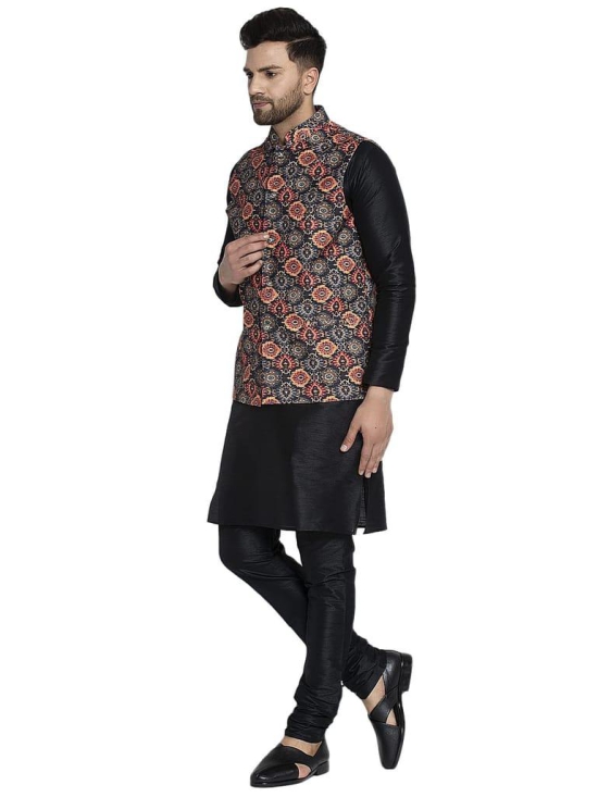 Banity Bey Men's Silk Blend Black Kurta Pajama with Designer Ethnic Nehru Jacket/Modi Jacket/Waistcoat