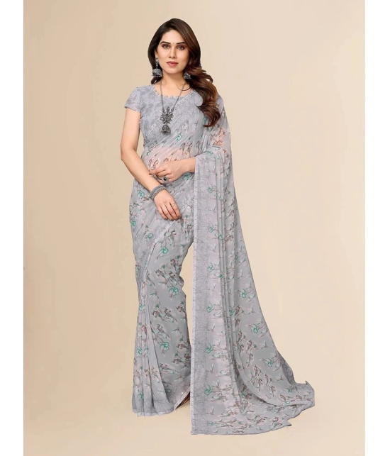 ANAND SAREES Georgette Printed Saree With Blouse Piece - Grey ( Pack of 1 ) - Grey