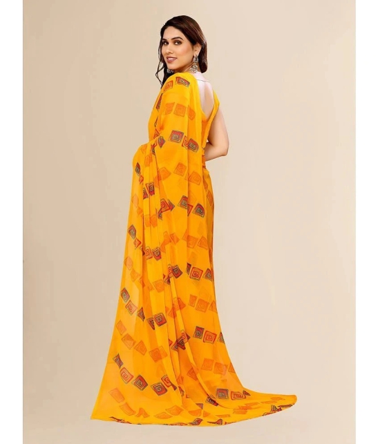 ANAND SAREES Georgette Printed Saree With Blouse Piece - Yellow ( Pack of 1 ) - Yellow