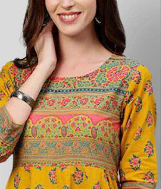 KIPEK - Yellow Cotton Womens Anarkali Kurti ( Pack of 1 ) - S