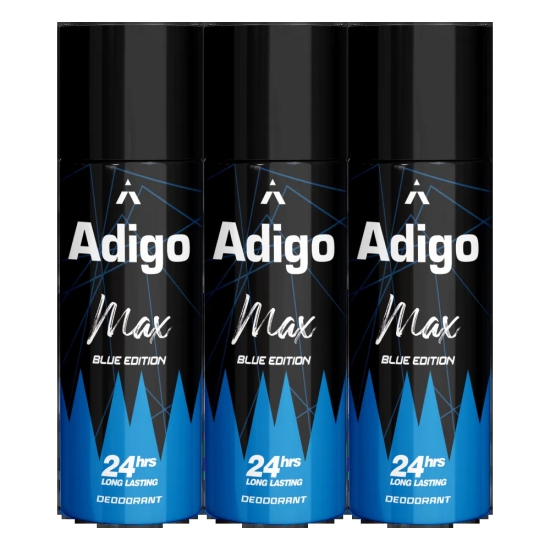 Adigo Max Blue Edition Deodorant 165ml(Pack Of 3)