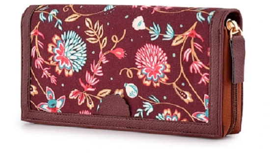 Lychee bags Women Printed Canvas Multicolour Wallet (Brown)