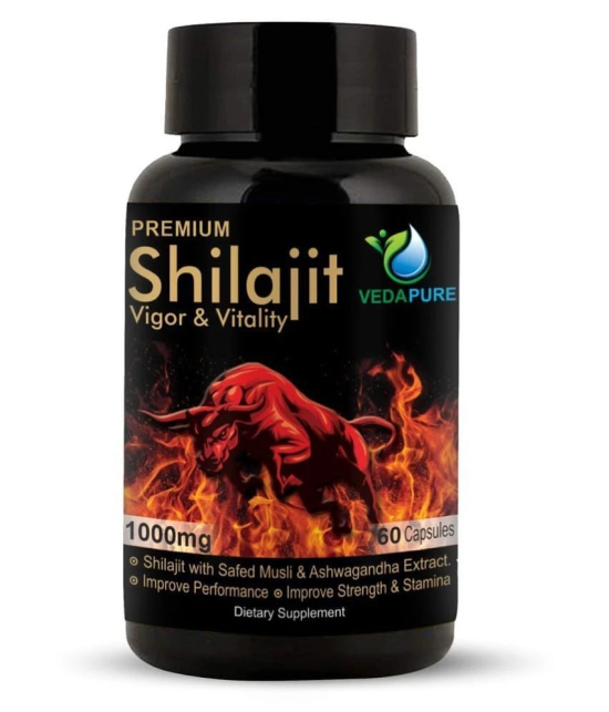 Vedapure Premium Shilajit Caps with Ashwagandha Extract Helps in Stamina, Strength,For Men 1000mg - 60 Veg Caps (Pack of 1)