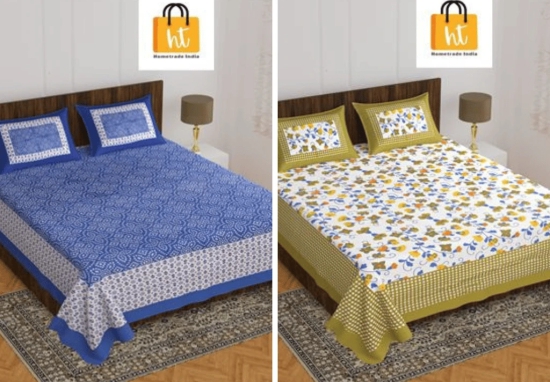 Bedsheet  Adda -100% Pure Cotton Jaipuri Printed Double Bedsheet-