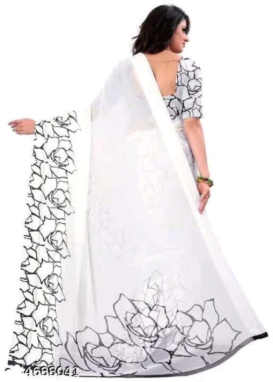 New georgette Satin Patta Saree with Blouse piece-Free SIze / White