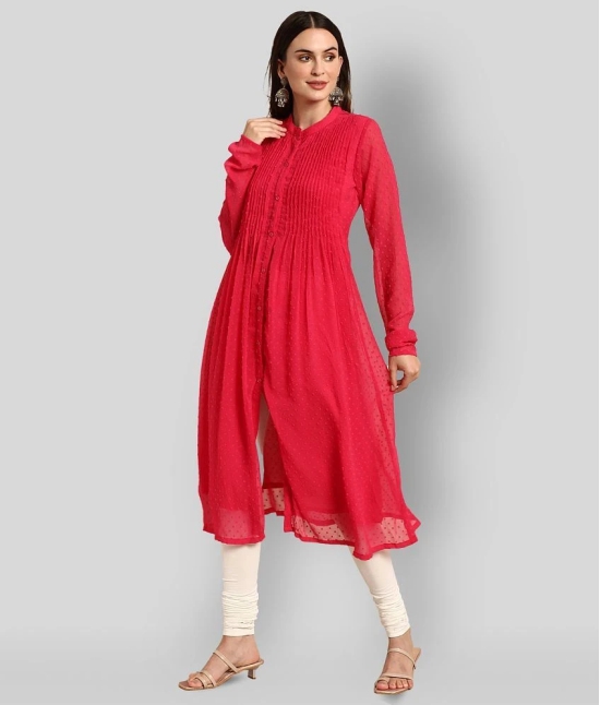 Janasya - Pink Chiffon Womens Front Slit Kurti ( Pack of 1 ) - None