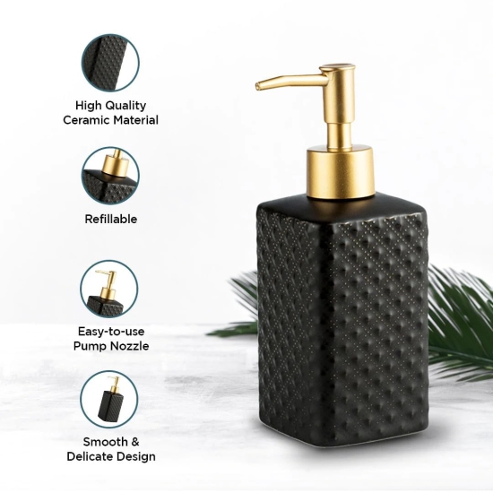 Kuber Industries 9-Piece Soap Dispenser Set, 3x350ml, Black. Ideal for handwash, shampoo, and bathroom use.-Kuber Industries 9-Piece Liquid Soap Dispenser Set, 350ml each, Black. Ideal for handwa