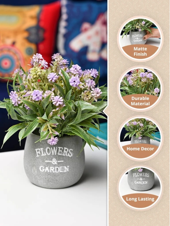 Lavender & Green Artificial Flower with Pot - Cylindrical Shape with Flowers & Garden Print