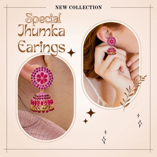 Pink Rhinestone Jhumka Earrings