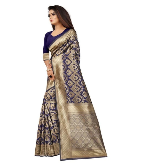 Gazal Fashions - Blue Banarasi Silk Saree With Blouse Piece (Pack of 1)