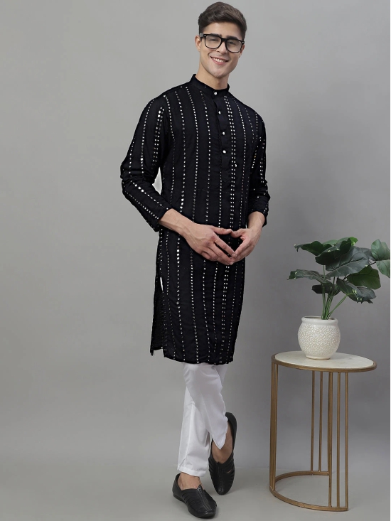 Men's Embroidered Mirror Work Kurta Payjama Sets-XXL / Black