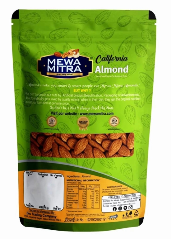 Mewa Mitra Natural and Fresh Almonds | Quality Badam Giri | Rich in Protein and Increase Stamina | Real Nuts | Healthy Dry Fruits| (Pack of 4) 800 gram